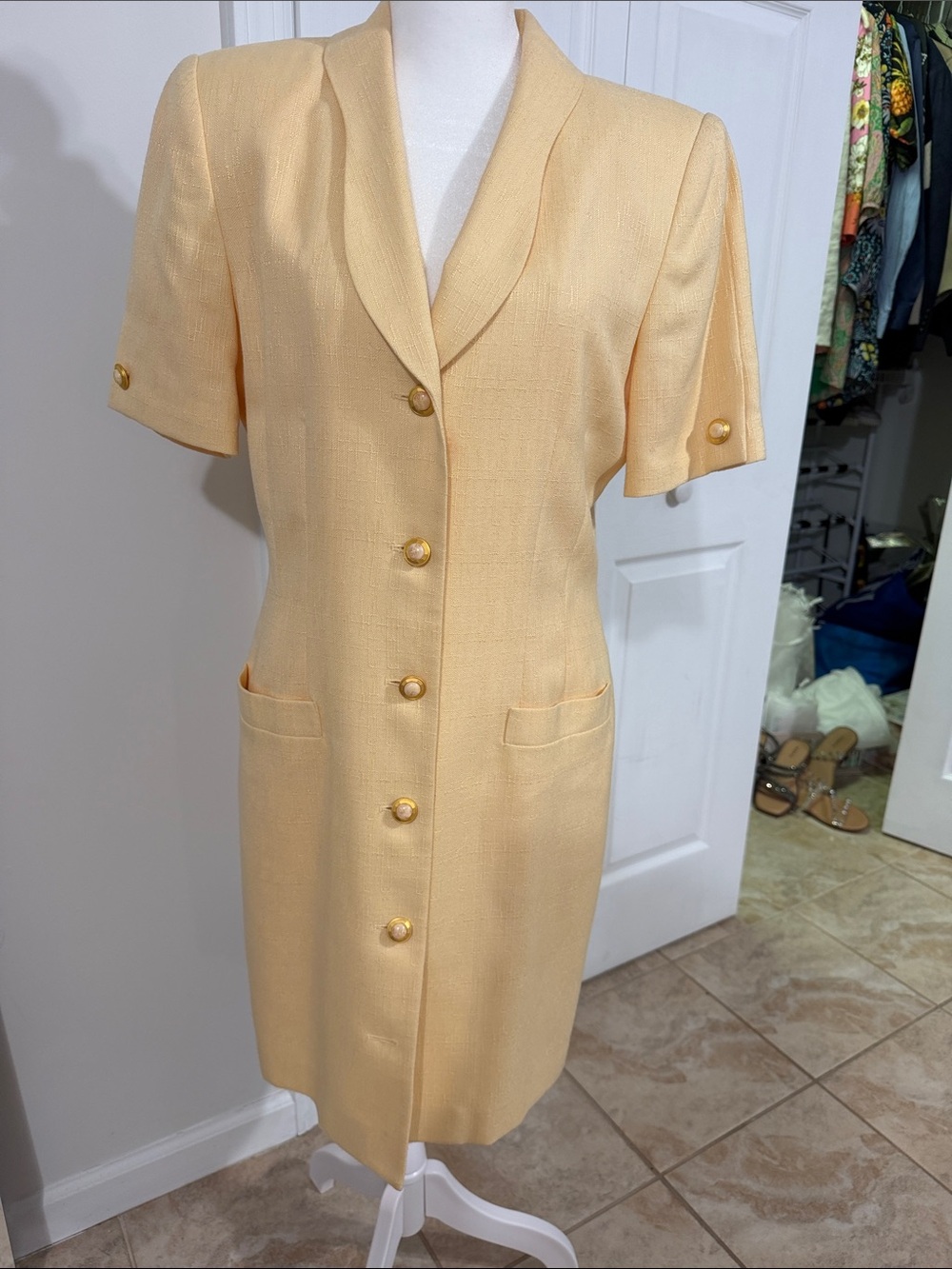 Kasper Peach Short-Sleeve Button Front Dress Coat